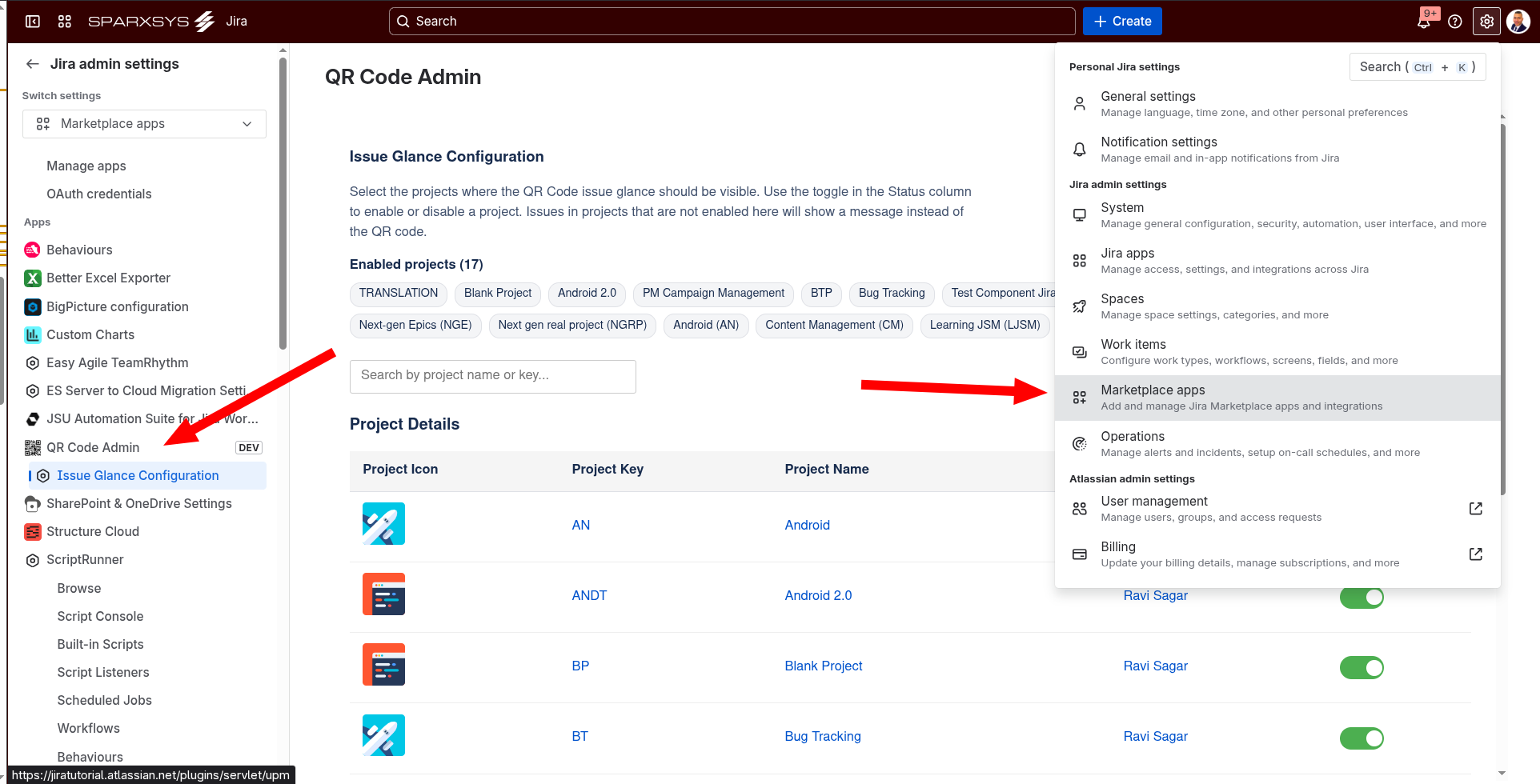 Path to the admin configuration page